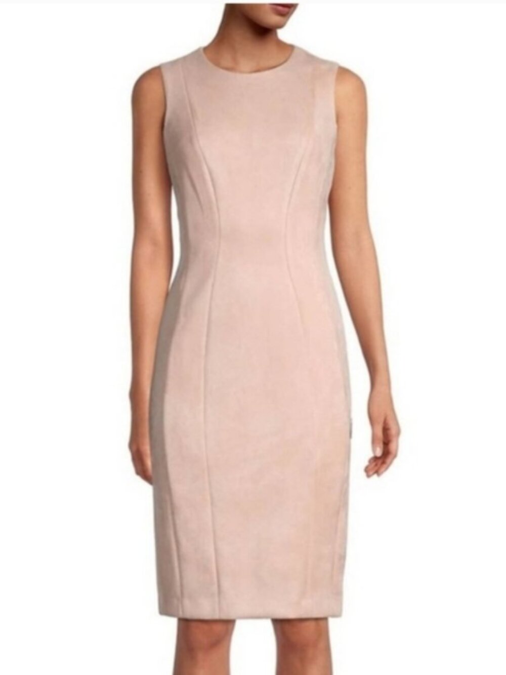 Calvin Klein Women Sz 4 Blush Faux Suede Sheath Dress Office Quiet Luxury